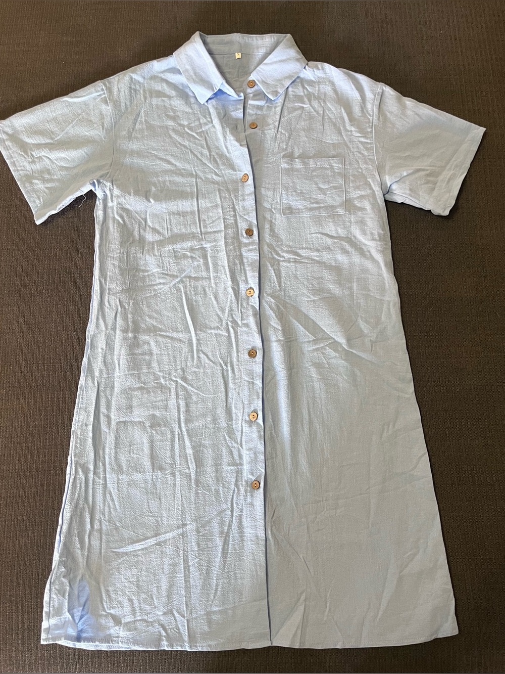 Light Blue Linen-like Button-Front Shirt Dress S/M